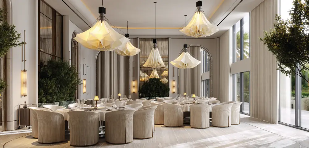 Clubhouse banquet hall interior at Lodha Sadahalli